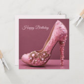 Happy Birthday High Heel Roze Mode schoen Kaart (Voorkant / Achterkant in situ)