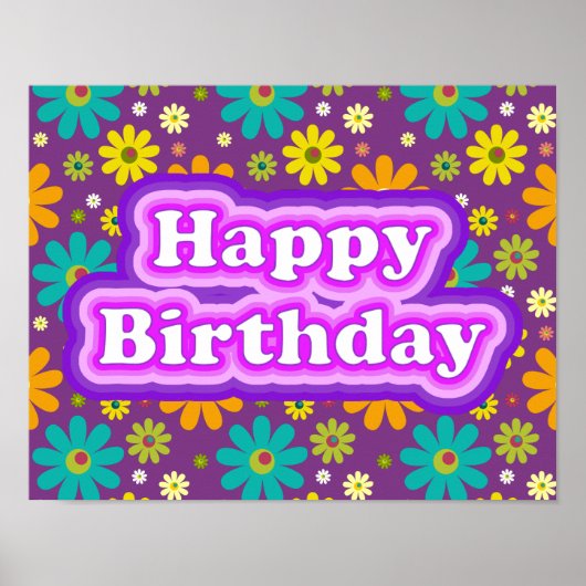 Happy Birthday Hippie Flowers Poster (Voorkant)