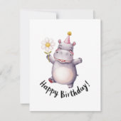 Happy Birthday Hippo met Daisy en Party Pet Feestdagenkaart (Voorkant)