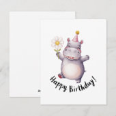 Happy Birthday Hippo met Daisy en Party Pet Feestdagenkaart (Voorkant / Achterkant)