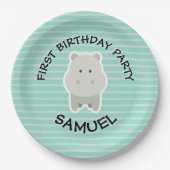 Happy Birthday Hippo Party Animals Papieren Bordje (Voorkant)