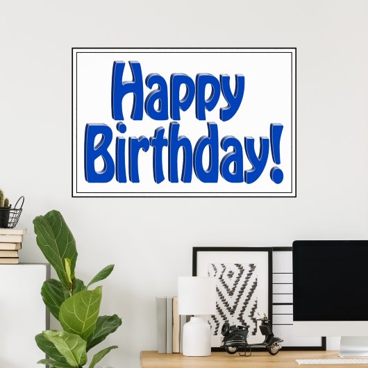 Happy Birthday HOBO-tekst - blauw Poster (Thuiskantoor)