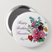 Happy Birthday Hollyhocks Ronde Button 4,0 Cm (Voorkant /achterkant)