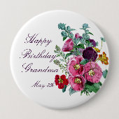 Happy Birthday Hollyhocks Ronde Button 4,0 Cm (Voorkant)