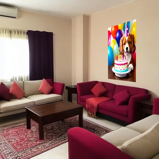 Happy Birthday, hond en cake | AI Art Poster