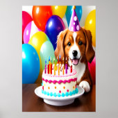 Happy Birthday, hond en cake | AI Art Poster (Voorkant)