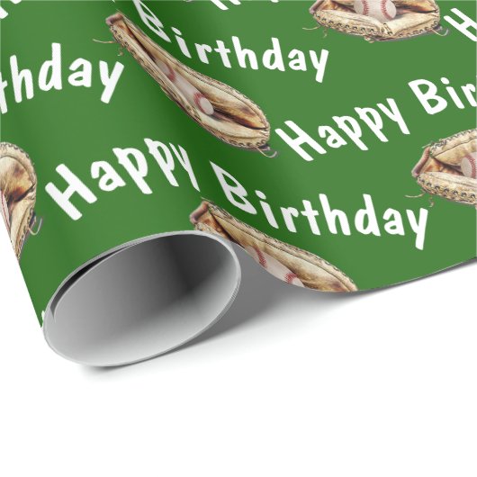 Happy Birthday honkbal in handschoen Cadeaupapier (Rol Hoek)