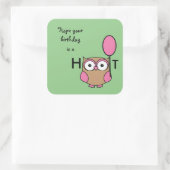 Happy Birthday Hoot Uil Roze en Tan Vierkante Sticker (Tas)