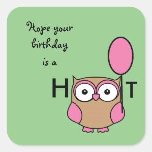 Happy Birthday Hoot Uil Roze en Tan Vierkante Sticker