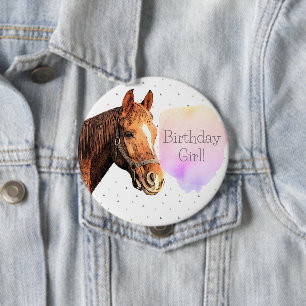 Happy Birthday Horse Back Riding  Animal Kind Ronde Button 4,0 Cm
