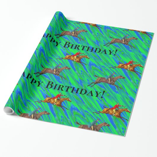 Happy Birthday Horse Fun Cadeaupapier (Uitgerold)