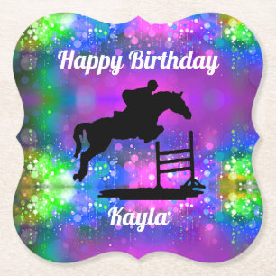 Happy Birthday Horse Hunter Jumper Equestrian Kartonnen Onderzetters