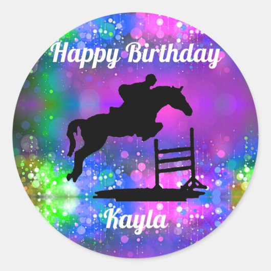 Happy Birthday Horse Hunter Jumper Equestrian Ronde Sticker (Voorkant)
