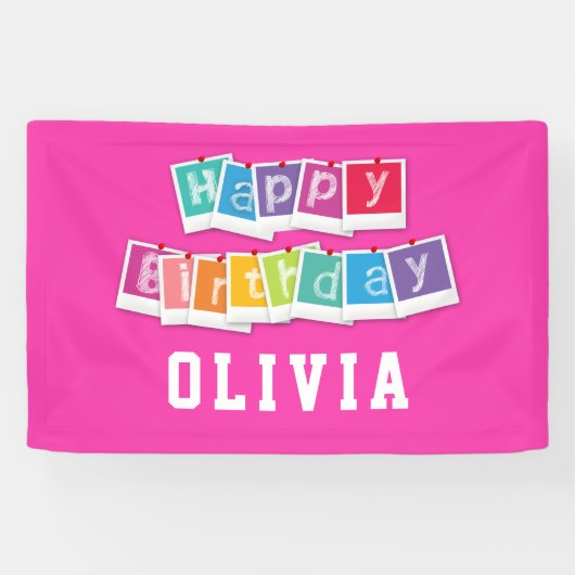 Happy Birthday Hot Pink Girl Spandoek (Horizontaal)