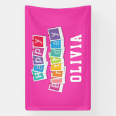 Happy Birthday Hot Pink Girl Spandoek (Verticaal)