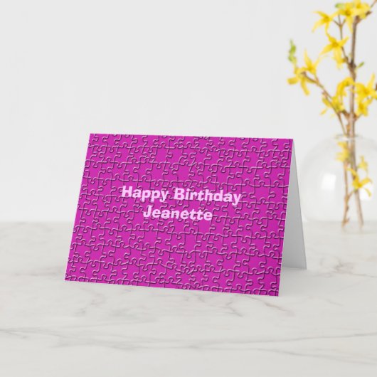 Happy Birthday, Hot Pink Jigzaag Puzzle Kaart (Gele Bloem)