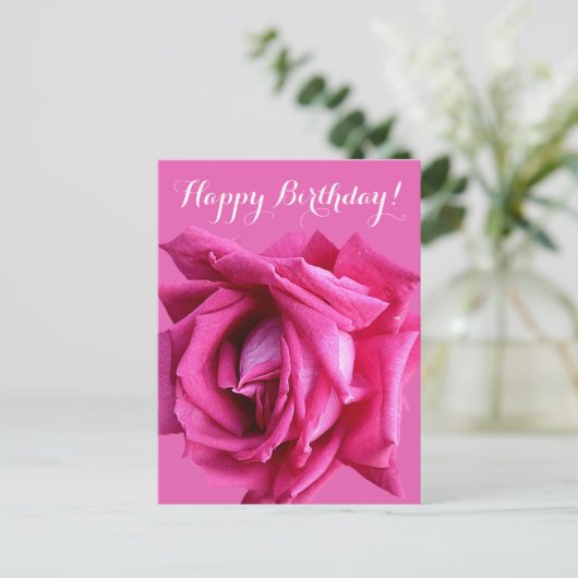 Happy Birthday  hot pink roos floral simpel Briefkaart (Staand voorkant)