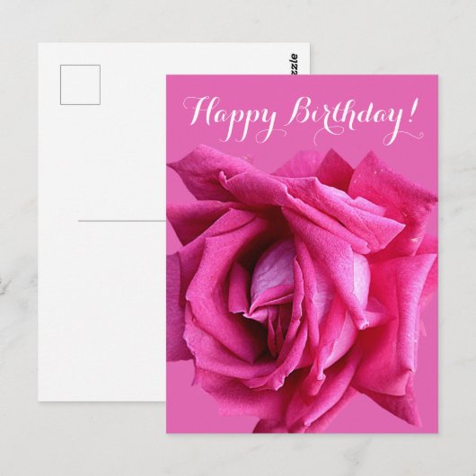 Happy Birthday  hot pink roos floral simpel Briefkaart (Voorkant / Achterkant)