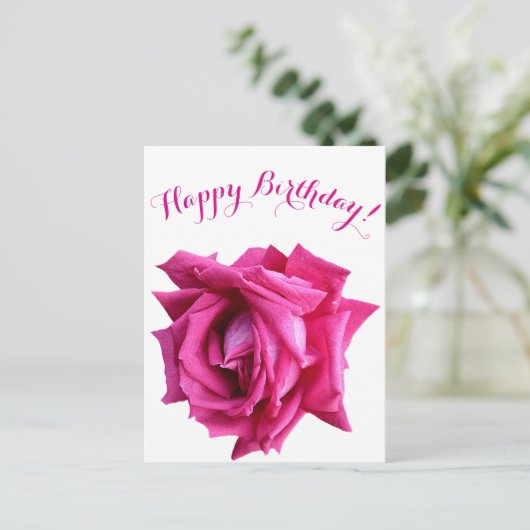 Happy Birthday  hot pink roos kleur floral Briefkaart (Staand voorkant)
