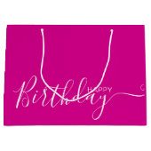 Happy Birthday Hot Pink White Elegant  Groot Cadeauzakje (Voorkant)
