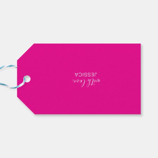 Happy Birthday Hot Pink White Modern Cadeaulabel (Achterkant Horizontaal)