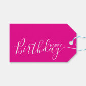 Happy Birthday Hot Pink White Modern Cadeaulabel (Voorkant (Horizontaal))
