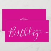Happy Birthday Hot Pink White Modern Flat Card (Voorkant / Achterkant)