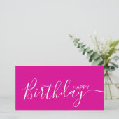Happy Birthday Hot Pink White Modern Flat Card (Staand voorkant)