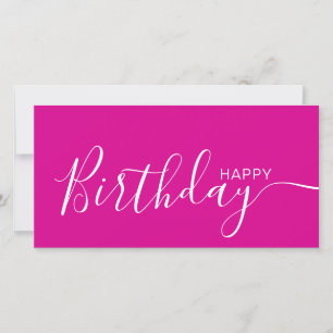 Happy Birthday Hot Pink White Modern Flat Card