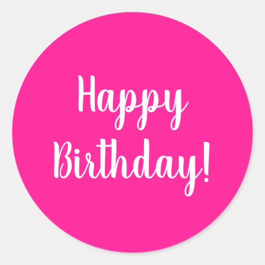 Happy Birthday Hot Pink White Typografie Ronde Sticker (Voorkant)