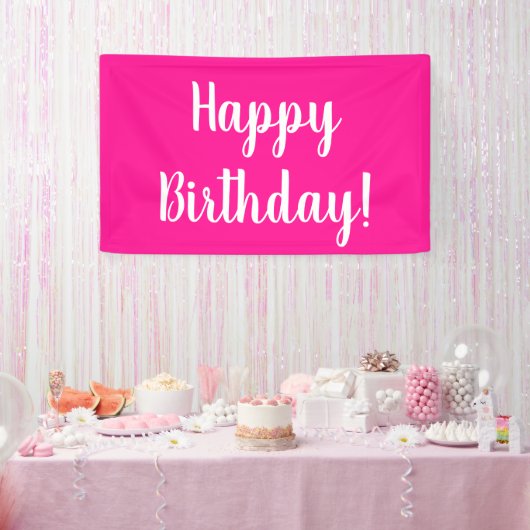 Happy Birthday Hot Pink White Typografie Spandoek (Feest)
