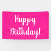 Happy Birthday Hot Pink White Typografie Spandoek (Horizontaal)