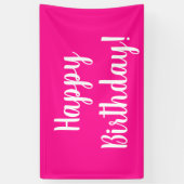Happy Birthday Hot Pink White Typografie Spandoek (Verticaal)