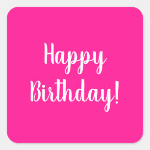 Happy Birthday Hot Pink White Typografie Vierkante Sticker