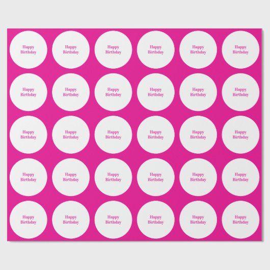 Happy Birthday Hot Roze Witte Polka Dots Custom Cadeaupapier (Vlak)