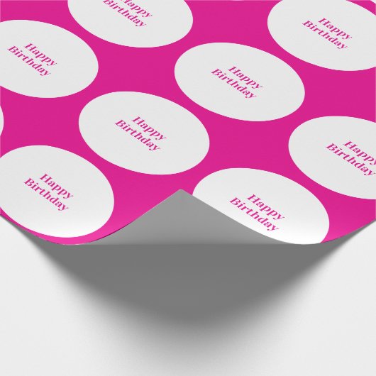Happy Birthday Hot Roze Witte Polka Dots Custom Cadeaupapier (Hoek)