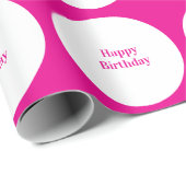 Happy Birthday Hot Roze Witte Polka Dots Custom Cadeaupapier (Rol Hoek)