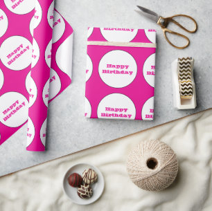 Happy Birthday Hot Roze Witte Polka Dots Schattige Cadeaupapier