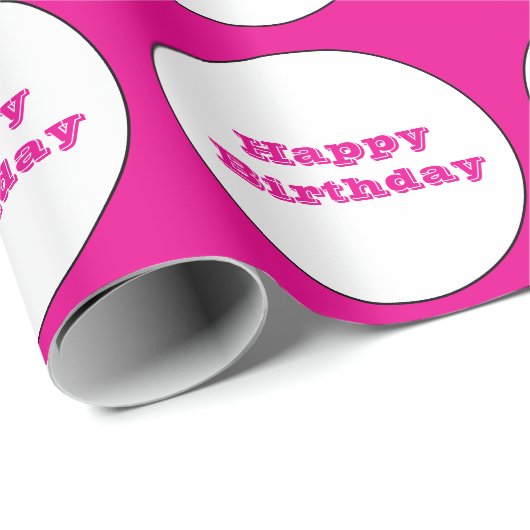 Happy Birthday Hot Roze Witte Polka Dots Schattige Cadeaupapier (Rol Hoek)