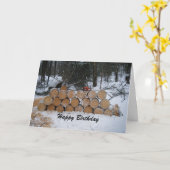 Happy Birthday Houtstapel Kaart (Gele Bloem)