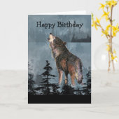 Happy Birthday Howling Wolf Animal Art Kaart (Gele Bloem)
