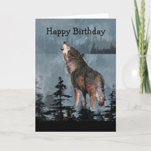 Happy Birthday Howling Wolf Animal Art Kaart