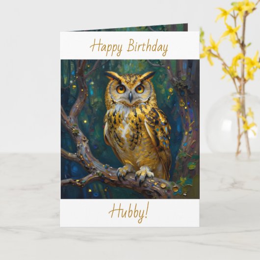 Happy Birthday Hubby | Owl Themed Kaart (Gele Bloem)