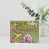 Happy Birthday Hummingbird Custom Name Briefkaart (Staand voorkant)