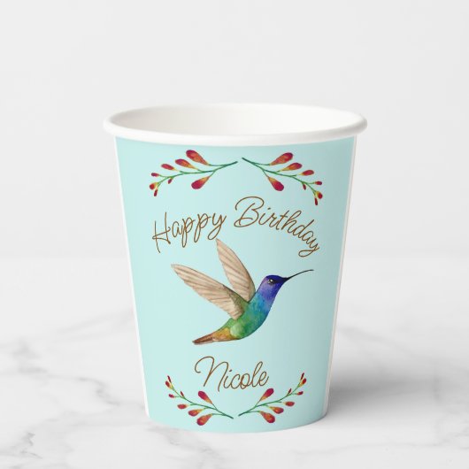 Happy Birthday Hummingbird Papieren Bekers (Achterkant)