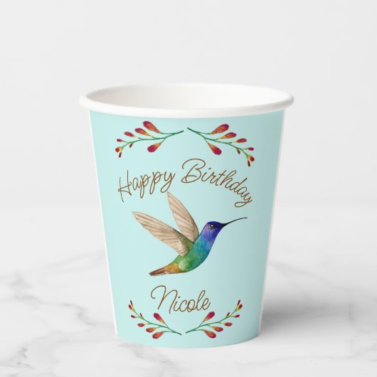 Happy Birthday Hummingbird Papieren Bekers (Voorkant)