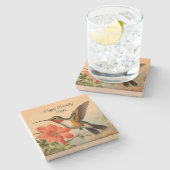 Happy Birthday Hummingbird Stone Onderzetter (Zijkant)