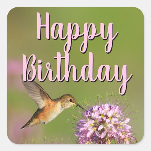 Happy Birthday Hummingbird Vierkante Sticker (Voorkant)