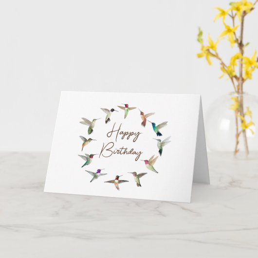 Happy Birthday Hummingvogels Kaart (Gele Bloem)