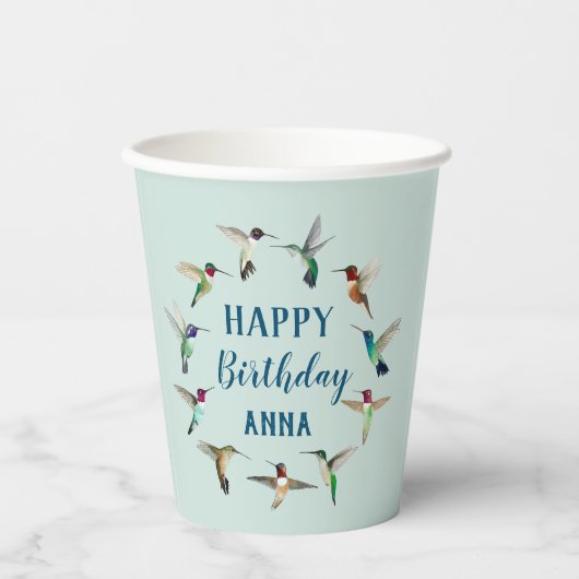 Happy Birthday Hummingvogels Papieren Bekers (Voorkant)